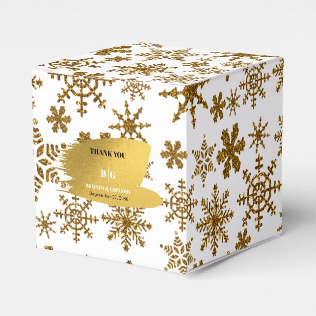 Golden Snowflakes Festive Christmas Wedding  Favour Box (Front Side)