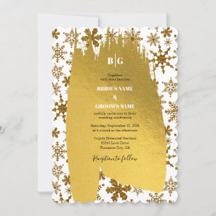 Golden Snowflakes Festive Christmas Wedding Invitation