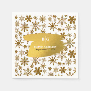 Golden Snowflakes Festive Christmas Wedding Napkin