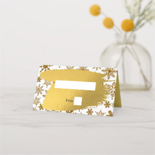 Golden Snowflakes Festive Christmas Wedding Place Card