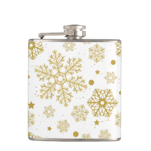 Golden snowflakes hip flask