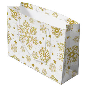 Golden snowflakes large gift bag