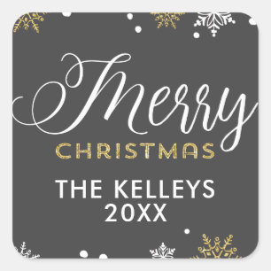 Golden Snowflakes Merry Christmas Holiday Gift Tag