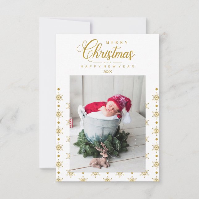 Golden Snowflakes Merry Christmas Photo Baby (Front)