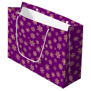 Golden snowflakes on a purple background large gift bag