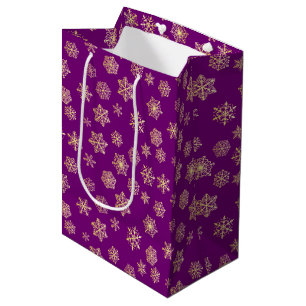 Golden snowflakes on a purple background medium gift bag