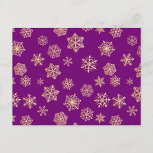 Golden snowflakes on a purple background postcard