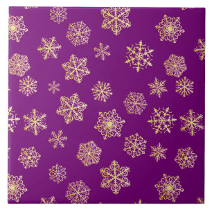 Golden snowflakes on a purple background tile