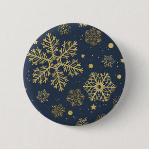 Golden snowflakes on navy 6 cm round badge