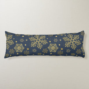 Golden snowflakes on navy body cushion