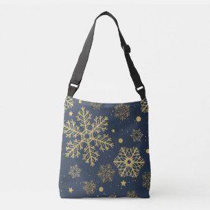 Golden snowflakes on navy crossbody bag