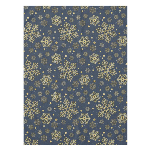 Golden snowflakes on navy tablecloth (Front)
