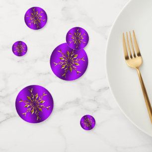Golden Snowflakes on Purple Christmas Confetti