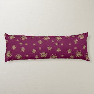 Golden snowflakes on red background body cushion