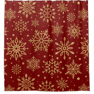 Golden Snowflakes on Red - Classic Christmas (1) Shower Curtain