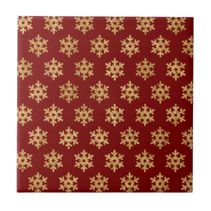 Golden Snowflakes on Red - Classic Christmas (4) Tile