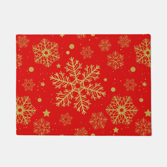 Golden snowflakes on red doormat (Front)