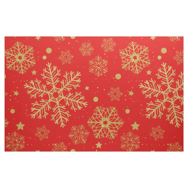 Golden snowflakes on red fabric (Fat Quarter)