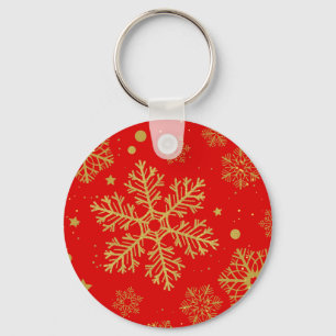Golden snowflakes on red key ring