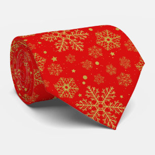 Golden snowflakes on red neck tie