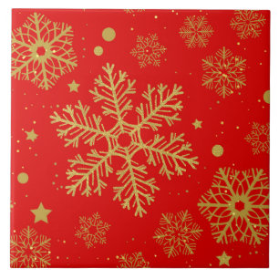 Golden snowflakes on red tile