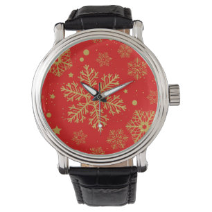 Golden snowflakes on red watch