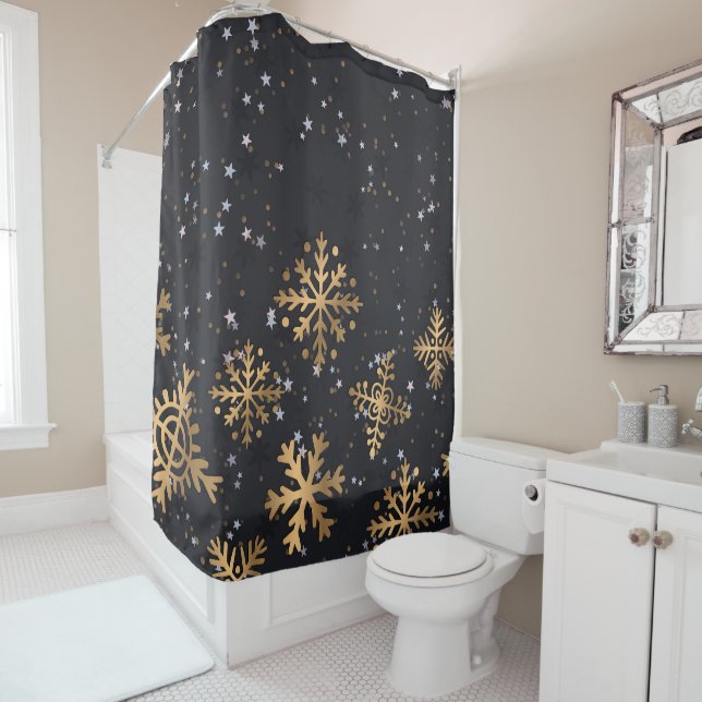 Golden snowflakes shower curtain (In Situ)