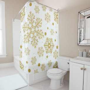 Golden snowflakes shower curtain