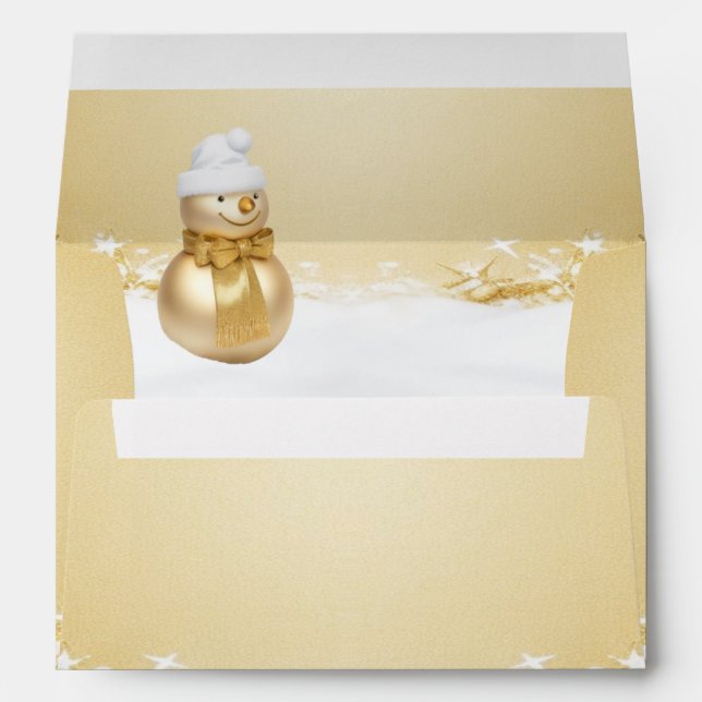 Golden Snowman Holiday Christmas Envelope (Back (Bottom))