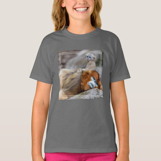 Golden Snub-nosed Monkey Dad with Baby T-Shirt (Front)