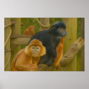 Golden Snub-Nosed Monkey Troop in Woodland Poster