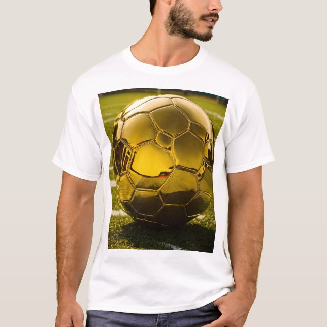 "Golden Soccer Ball on the Field" T-Shirt (Front)