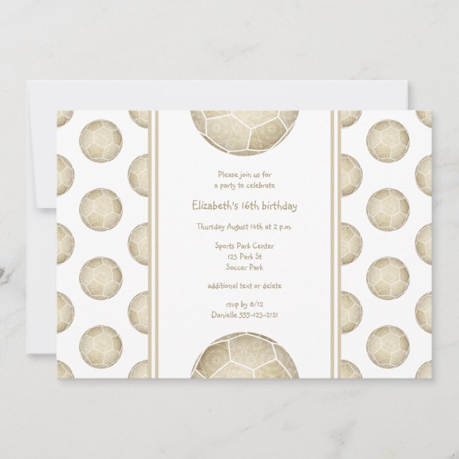 golden soccer balls pattern sports party invitation (Front)