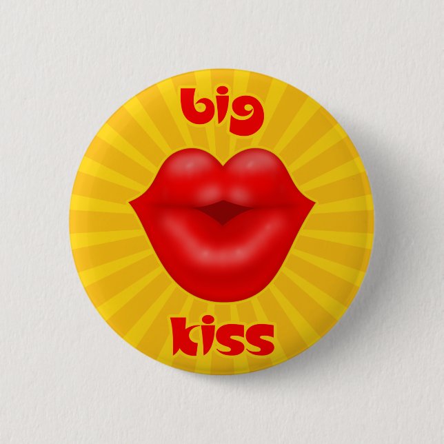 Golden Solar Rays Red lips big kiss 6 Cm Round Badge (Front)