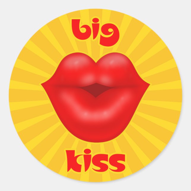 Golden Solar Rays Red lips big kiss Classic Round Sticker (Front)