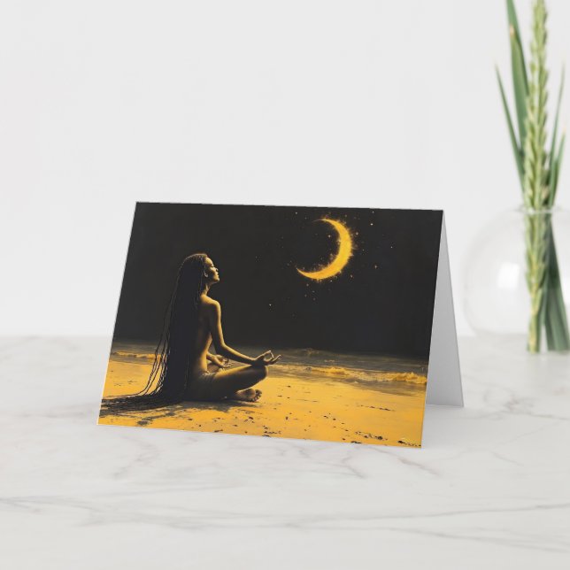 Golden Solitude, Moonlight Meditation Affirmation Card (Front)