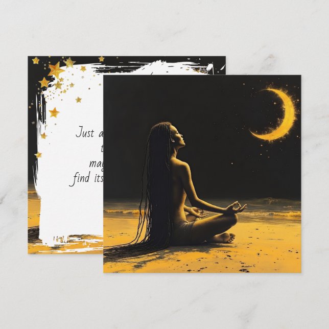 Golden Solitude, Moonlight Meditation Affirmation Card (Front/Back)