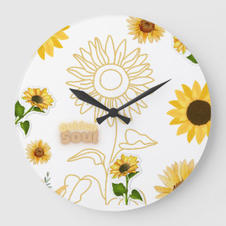 Golden Soul - Vintage Sunflower Aesthetic Collage Large Clock