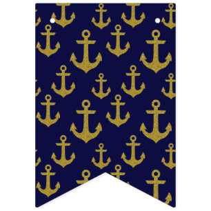 Golden Sparkle Anchor Navy Blue Sailing Nautical Bunting