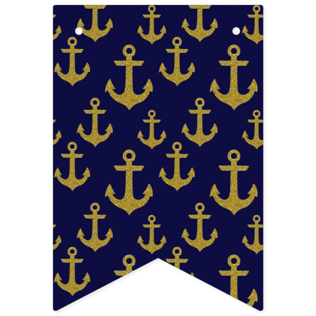 Golden Sparkle Anchor Navy Blue Sailing Nautical Bunting (First Flag)