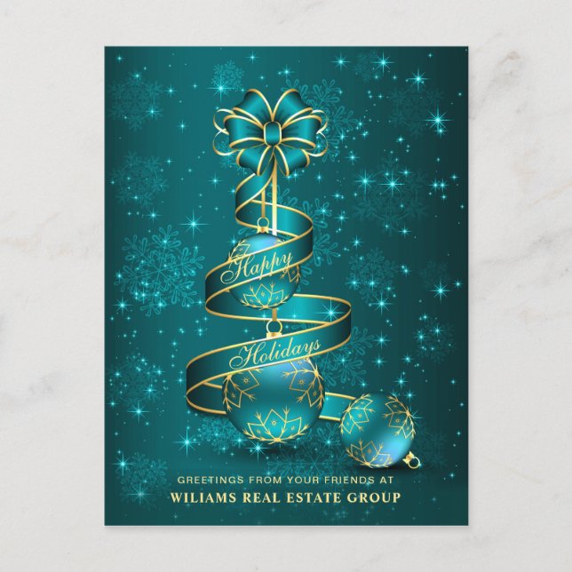 Golden Sparkle Christmas Ball Corporate Greeting Postcard (Front)