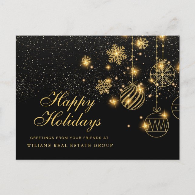 Golden Sparkle Christmas Balls Corporate Greeting Postcard (Front)
