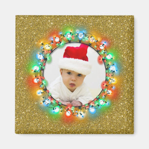 Golden Sparkle Christmas Bulbs Frame with Photo Magnet