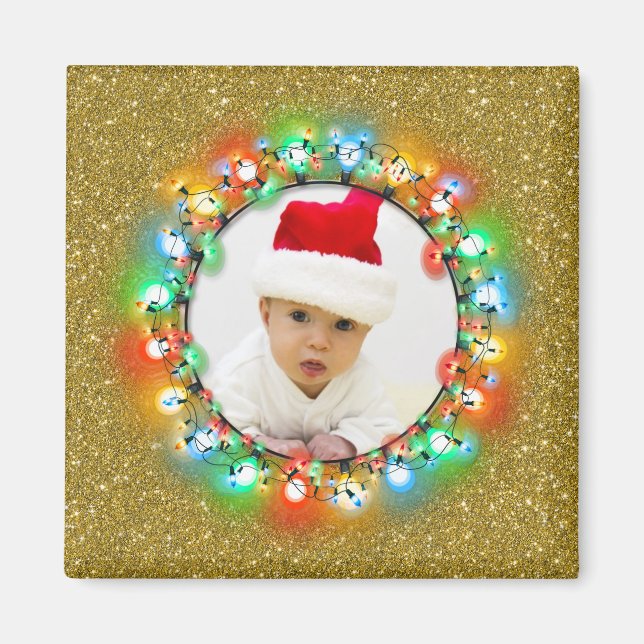 Golden Sparkle Christmas Bulbs Frame with Photo Magnet (Front)