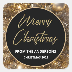 Golden Sparkle Christmas Square Sticker