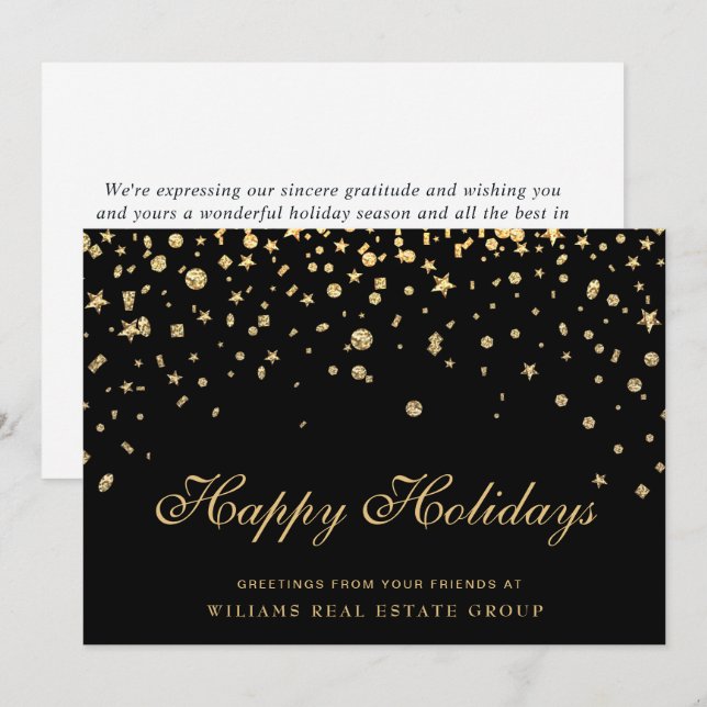 Golden Sparkle Christmas Stars Corporate Greeting Holiday Card (Front/Back)