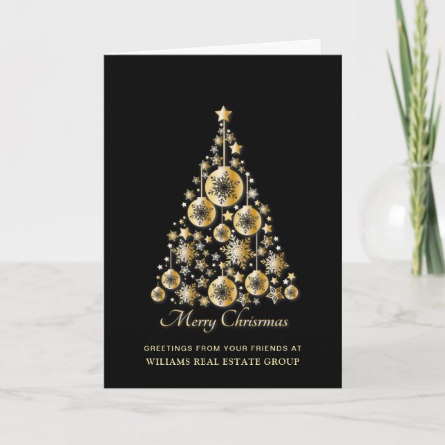 Golden Sparkle Christmas Stars Corporate Greeting Holiday Card (Front)