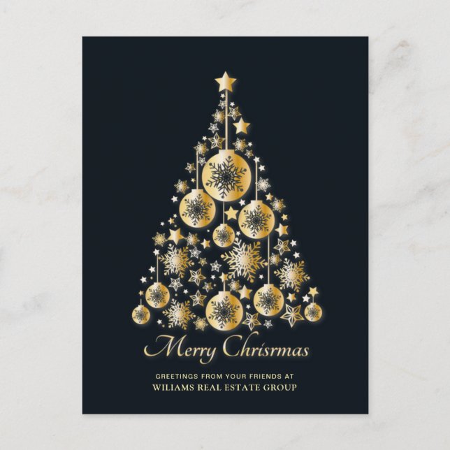 Golden Sparkle Christmas Stars Corporate Greeting Postcard (Front)