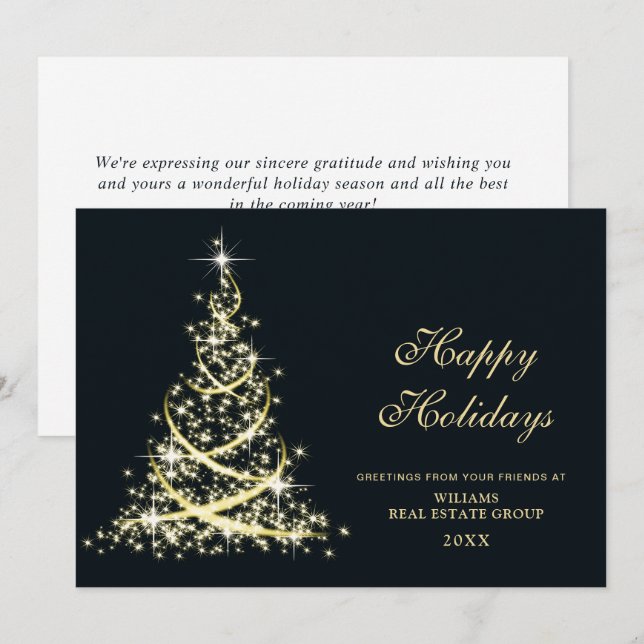 Golden Sparkle Christmas Tree Corporate Greeting Holiday Card (Front/Back)