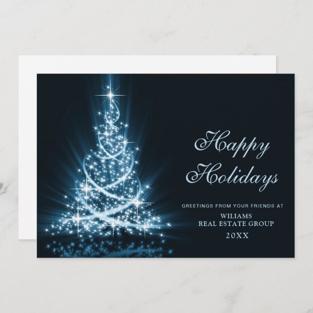 Golden Sparkle Christmas Tree Corporate Greeting Holiday Card (Front/Back)